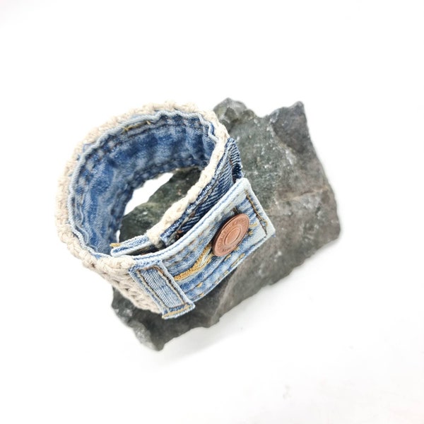 Cuff bracelet denim , recycled bracelet , denim bracelet , upcycled denim bracelet , textile jewelry , jeans armband , denim cuff