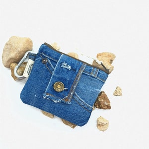 Portemonnee met ritssluiting, denim portemonnee, jeanszakje, portemonnee voor vrouwen, upcycled portemonnee, denim muntzakje, denim creditcardhouder, sleutelhanger