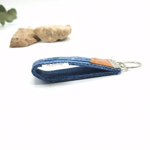 Men's key rings , keychain with recycled leather , recycled key holder , upcycled key fob , denim key chain , key chain with leather image 4