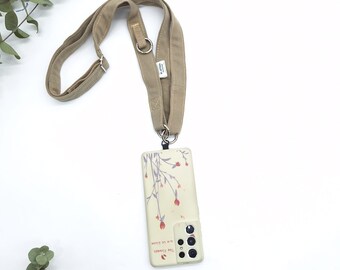 Handsfree strap for the mobile , recycled smartphone strap , crossbody phone strap , strap to carry the mobile , phone leash colour beige