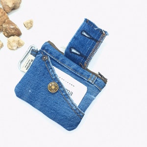 Portemonnee met ritssluiting, denim portemonnee, jeanszakje, portemonnee voor vrouwen, upcycled portemonnee, denim muntzakje, denim creditcardhouder, sleutelhanger afbeelding 2