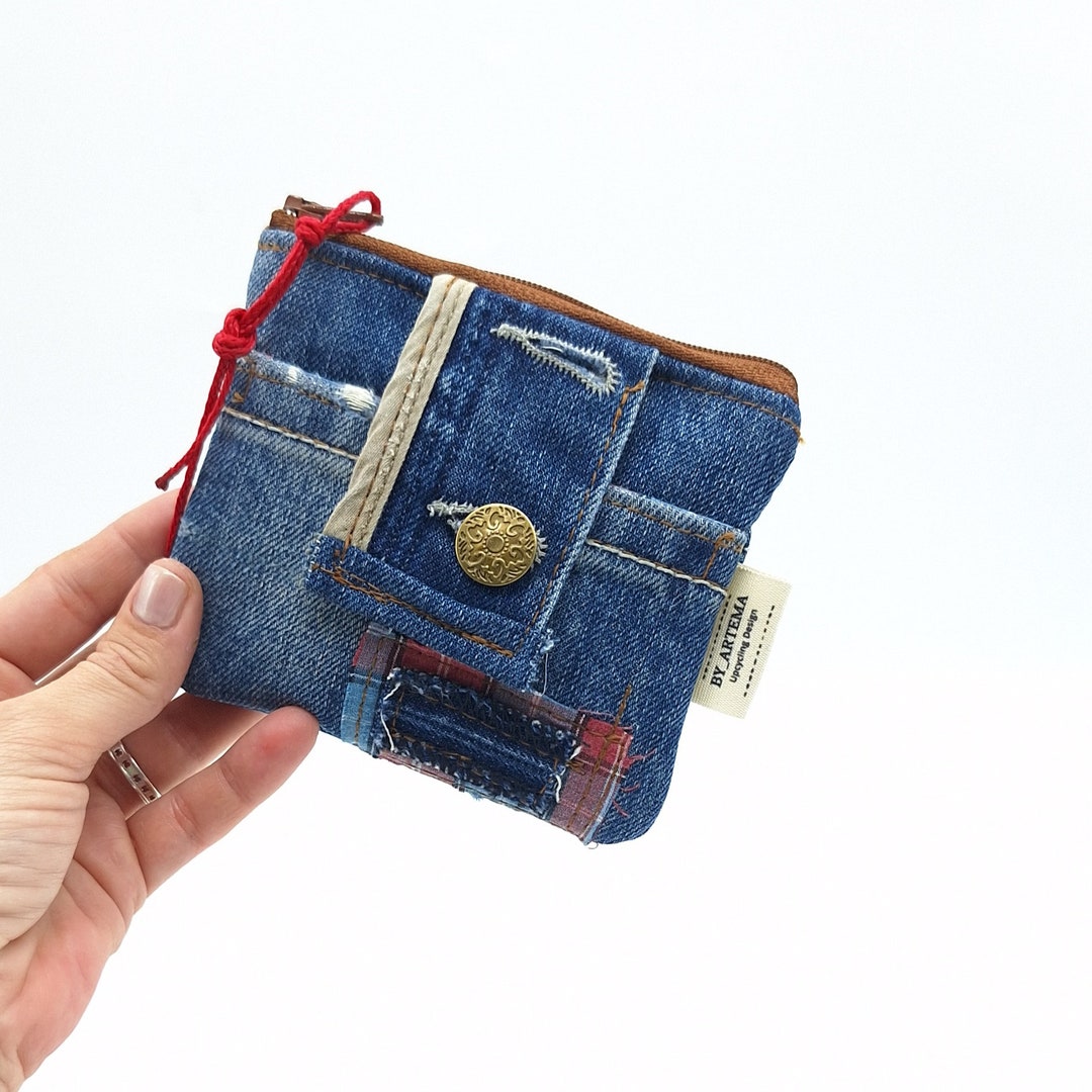 Denim Wallet , Jeans Coin Purse , Jeans Pouch , Upcycled Wallet , Mini Zipper Pouch , Mini Denim