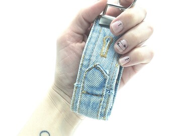 Unisex key chain , jean key ring , upcycled denim key ring , key chain holder , key chain unique ,key chain men