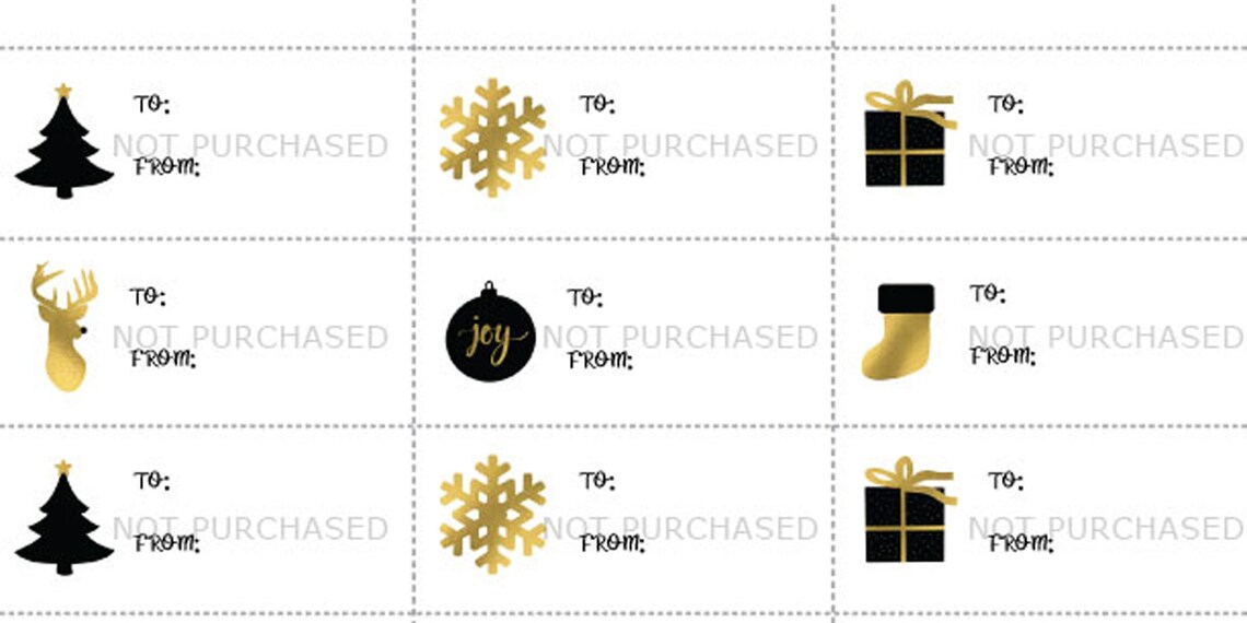 Printable Christmas Gift Tags Black and Gold | Etsy