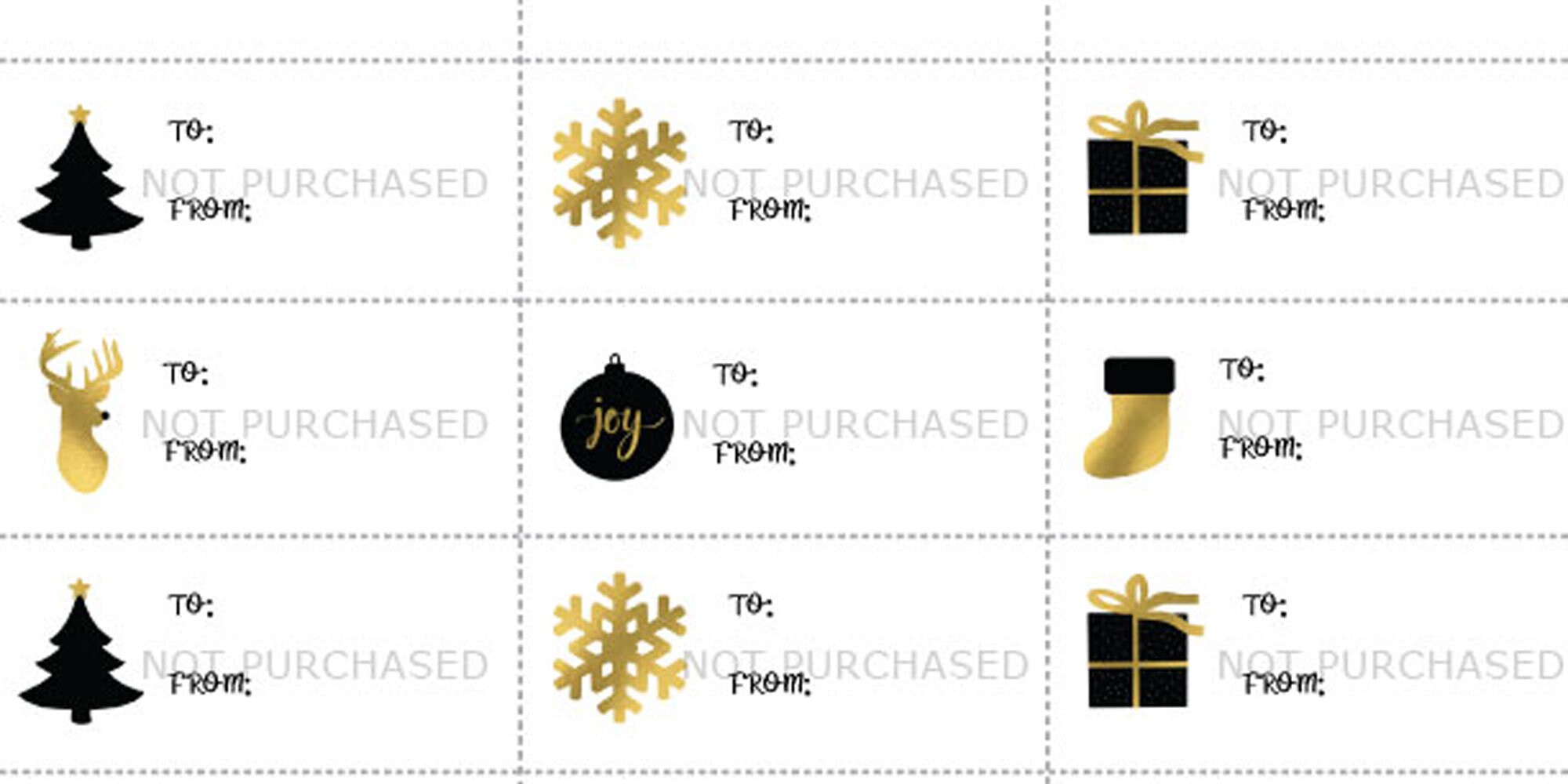 Printable Christmas Gift Tags Black and Gold | Etsy