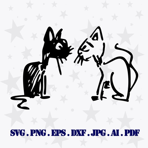 Download Black And White Cats Drawing Illustration Svg File For Cricut Etsy