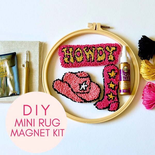 DIY PUNCH Needle Coaster Kit | Magnetic Mug Rug Craft Kit | Cowboy Cowgirl Country Western Aesthetic Theme | Adult Craft Kit | Gift