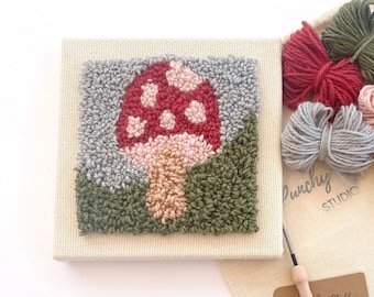 Kit de bordado de aguja perforada para principiantes / Hongo Toadstool / Kit de artesanía para adultos de tufting de alfombras