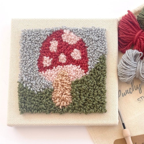 Beginner Punch Needle Embroidery DIY Kit Mushroom Toadstool Etsy