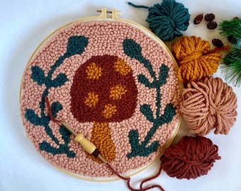 Beginner Punch Needle Embroidery DIY Kit | Mushroom Toadstool Needle Punching DIY Craft Kit | Mushroom Decor | 2 Color Choices
