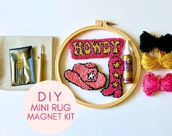 DIY PUNCH Needle Coaster Kit | Magnetic Mug Rug Craft Kit | Cowboy Cowgirl Country Western Aesthetic Theme | Adult Craft Kit | Gift