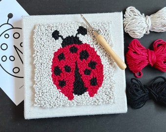 Ladybug Punch Needle Embroidery Mini Kit | BEGINNER DIY Craft for Kids, Adults | All Materials Included | Woodland Aesthetic Wall Art