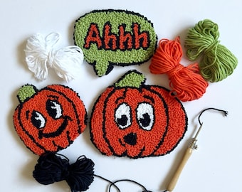Halloween Pumpkin Mug Rug Punch needle kit easy for beginners