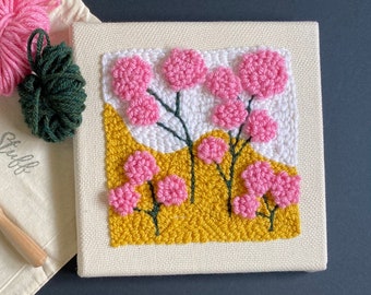 FLORAL PUNCH NEEDLE Kit | diy Embroidery Supplies for Summer Fiber Wall Art | Craft Kits for Adults |  Full Beginner Instructions