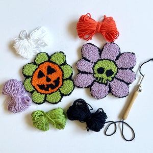Retro Halloween Mug Rug Punch needle kit, Halloween DIY Coaster Craft Gift Set, Adult Craft Kit, Halloween Needle Mascot Punching Craft Set