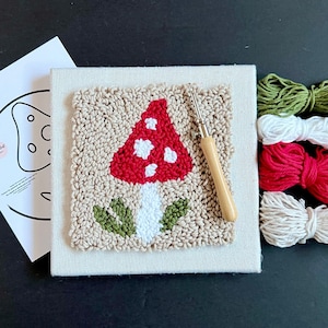 MINI PUNCH Needle Embroidery Kit | BEGINNER Craft Kit | Mushroom Toadstool Cottagecore Design | Woodland Aesthetic Wall Art | Adults or Kids