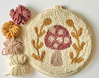 Beginner Punch Needle Embroidery Kit - Easy DIY Mushroom Toadstool Theme