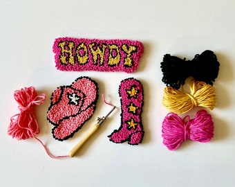 PUNCH NEEDLE Mug Rug Coaster Kit, DIY Gift Kit Coastal Cowgirl Country Western Aesthetic Beginner Adult Craft Kit, Make Your Own Mug Rug Set