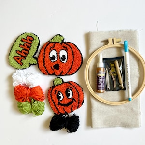 Retro Pumpkin Mug Rug Punch needle kit, Halloween DIY Coaster Craft Gift Set, Adult Craft Kit, Halloween Needle Mascot Punching Craft Set