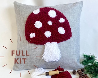 Punch Needle Pillow Kit | Starter  Needle Punching Throw Pillow | Tufted Pillow Cover Mushroom Decor | Arts Crafts for Adults| 2 Colors