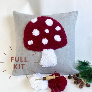 Punch Needle Pillow Kit | Starter  Needle Punching Throw Pillow | Tufted Pillow Cover Mushroom Decor | Arts Crafts for Adults| 2 Colors