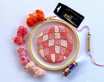 PUNCH NEEDLE Coaster Kit Disco Ball Mug Rug Kit, DYI Adult Kit Craft Easy Beginner Punch Needle Set, Gripper frame or Gripper Hoop