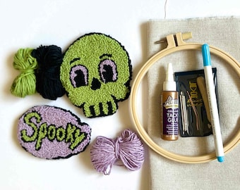Halloween Pumpkin Mug Rug Punch needle kit easy for beginners