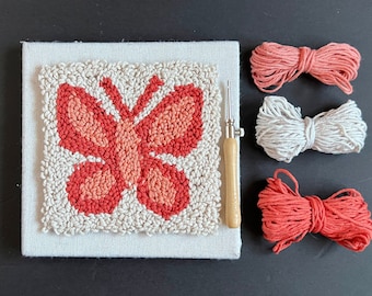 MINI BUTTERFLY Punch Needle Embroidery Kit | BEGINNER Craft Kit | Includes Everything You Need | Woodland Aesthetic Wall Art