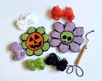 Halloween Pumpkin Mug Rug Punch needle kit easy for beginners