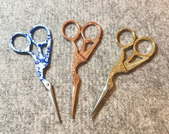 Crane oopoxPpolh Scissors | Rose Gold, Gold, Chinoiserie Embroidery Classic Stork Scissors Cross Stitch, Needlepoint, Punch Needle, Knitting