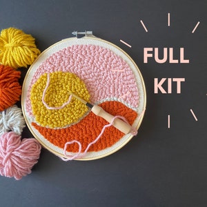 Beginner Needle Punch Kit, Embroidery Supplies for Boho Sun Pattern | Arts and Crafts Kits for Adults | Easy Kit Includes Everything