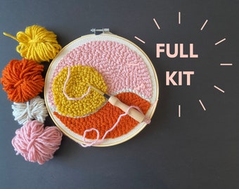 Punch Needle Kit for Beginner | Embroidery Supplies for Boho Sun Pattern | Handmade Arts and Crafts Kits for Adults | DIY Trendy Fiber Art