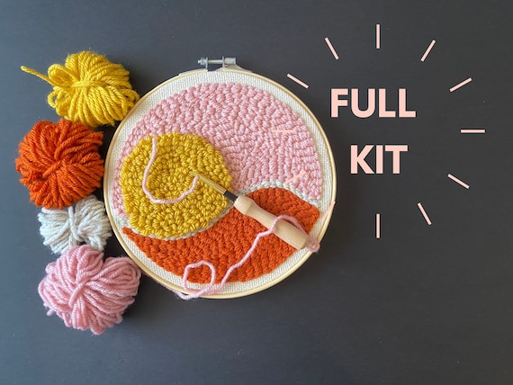 Punch Needle Kit for Beginner Embroidery Supplies for Boho Sun Pattern  Handmade Arts and Crafts Kits for Adults DIY Trendy Fiber Art 