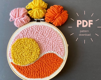 Punch Needle Beginner Boho Sun Pattern, Printable PDF Download