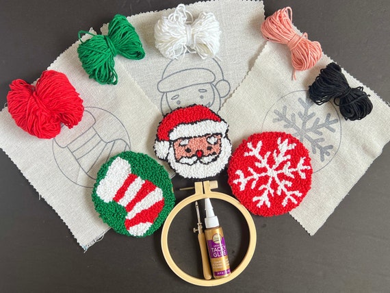 Punch Needle Coaster Kit Christmas Holiday DIY Mug Rug Craft Gift Set All  Materials Included Tufted Ornament, Handmade Wall Art Bauble 