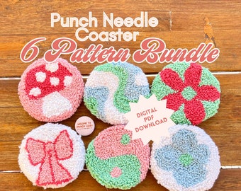 COASTER Punch Needle Embroidery Pattern Bundle, 6 Printable Templates PDF,  Instant Digital Download Gift | Adult Kid DIY Crafts Car Coaster