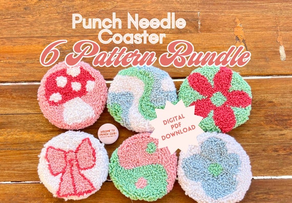 COASTER Punch Needle Embroidery Pattern Bundle, 6 Printable Templates PDF,  Instant Digital Download Gift | Adult Kid DIY Crafts Car Coaster