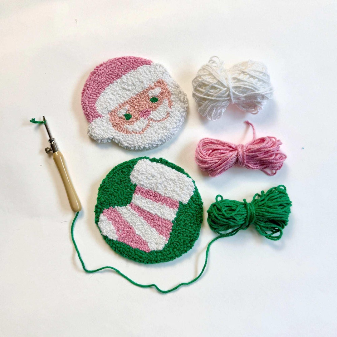DIY Christmas Punch Needle Kit, Santa Stocking Mug Rug Coaster Set ...