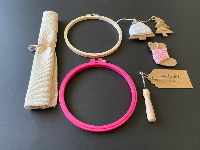 Christmas Punch Needle Embroidery Gift Kit, Pink Tree Wall Art Rug Hooking Set image 3