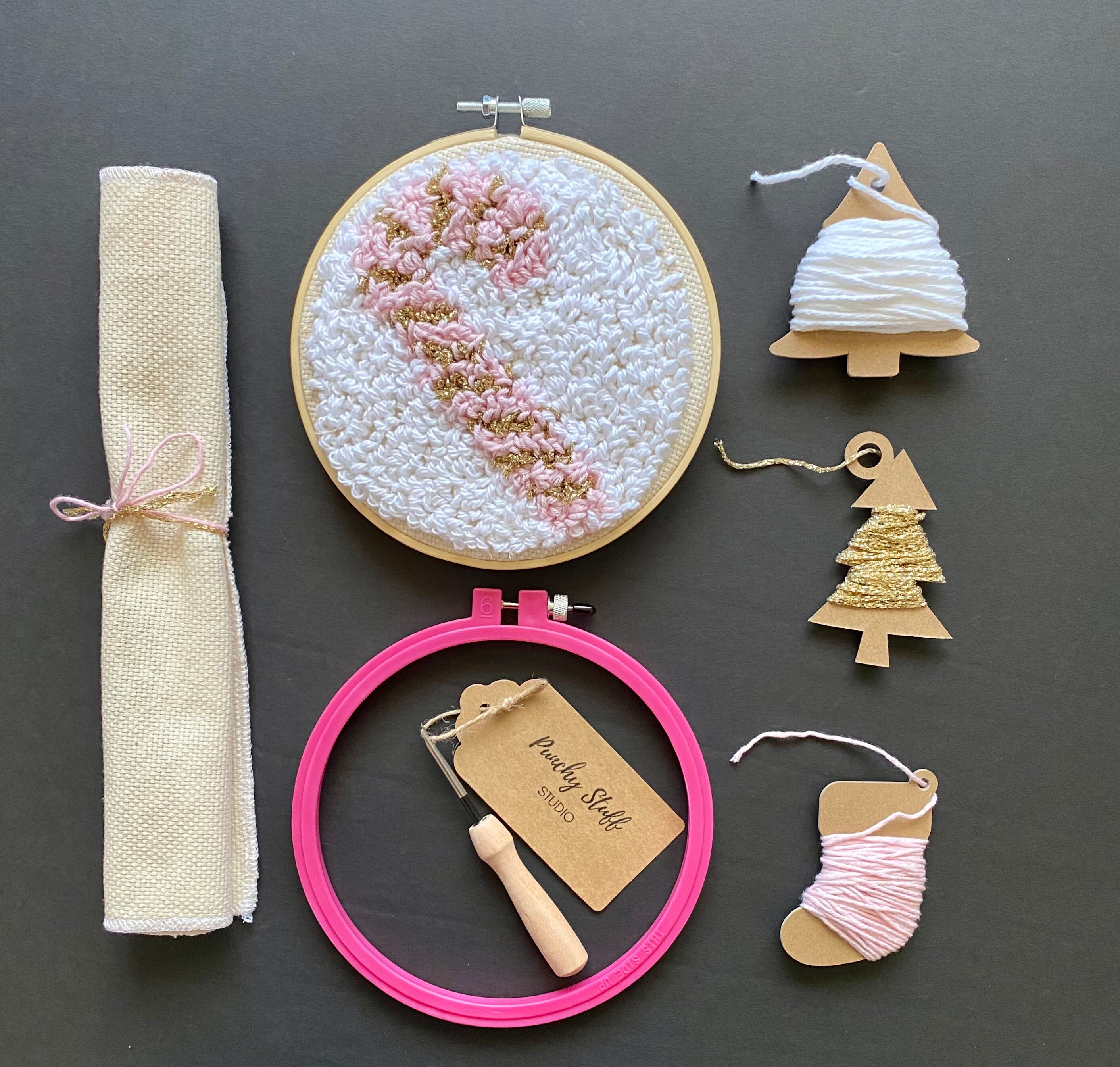 Christmas Punch Needle Embroidery Gift Set, Candy Cane Rug Hooking Kit