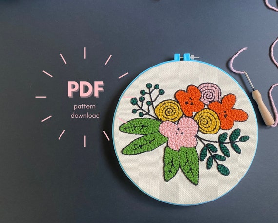 Flower Punch Needle Pattern Design | Printable Template PDF | Instant Download | Spring DIY Craft Project