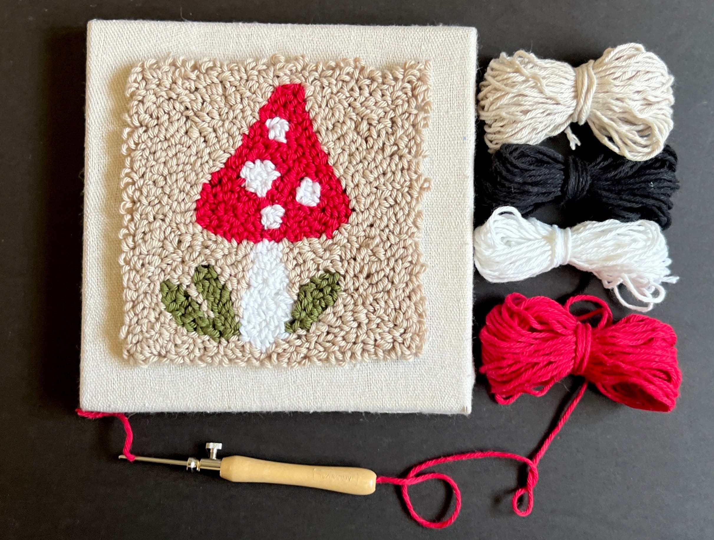 DIY punch needle kit, mushroom, craft kit, crafty gift, rug hooking