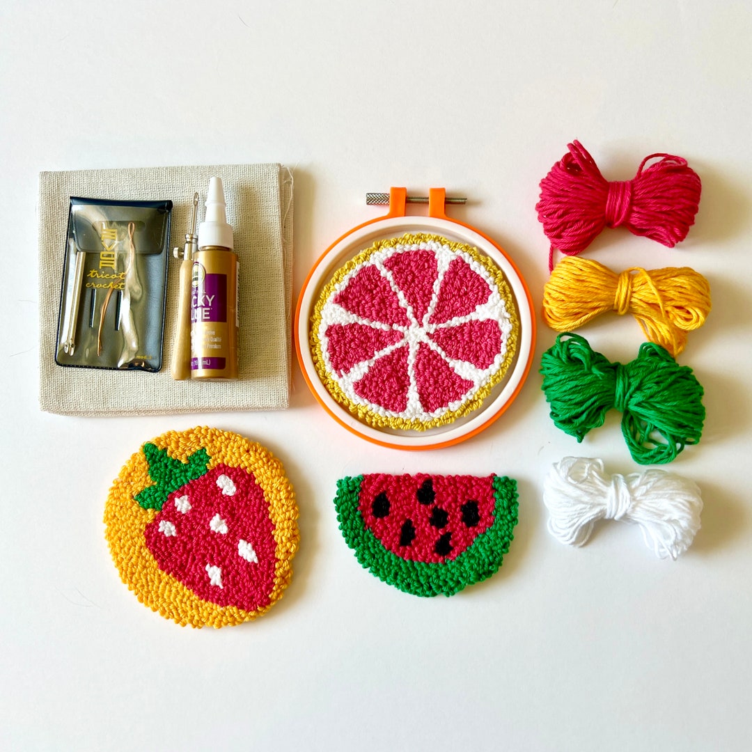 DIY PUNCH NEEDLE Coaster Mug Rug Kit Summer Fruit Adult and Kid Craft ...
