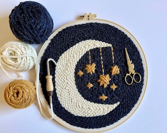 Beginner Punch Needle Embroidery Kit - Stars and Moon Celestial Theme