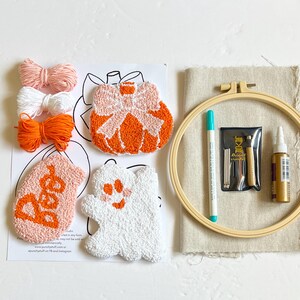 Halloween Mug Rug Punch Needle Kit, BEGINNER DIY Coaster Craft Gift Set ...