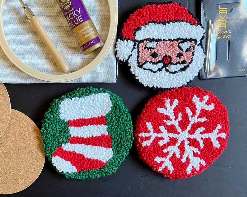 Punch Needle Mug Rug Coaster Kit | Christmas Holiday Craft Gift Set DIY ...