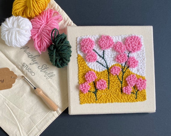 Pink Floral Punch Needle Embroidery Kit