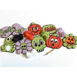 Halloween Mug Rug Coaster Punch Needle Kit, Handmade DIY Coaster Craft Gift Set, Adult Craft Kit, Pastel Halloween Needle Punching Craft Set