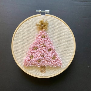 Christmas Punch Needle Embroidery Gift Kit, Pink Tree Wall Art Rug Hooking Set Bild 8