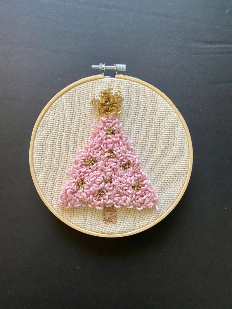 Christmas Punch Needle Embroidery Gift Kit, Pink Tree Wall Art Rug Hooking Set immagine 8